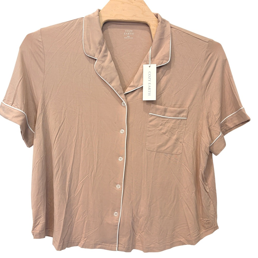 Cozy Earth Pajama Set XXL/XXXL Blush Tan Short Sleeve Bamboo Viscose